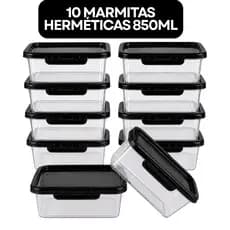Kit 10 Marmitas com Travas 850ml BPAFREE Pote Plástico Freezer Microondas Fitness Refeição Alimento