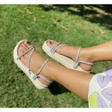 Sandalia Papete Feminina Brilho Strass Rasteirinha Feminina Brilhante Conforto Sola Alta