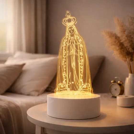 Abajur 3D Nossa Senhora de Fátima LED Branco Quente Frio Neutro – EBMZ9004