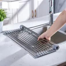 Esteira escorredor de louça 37cm multiuso inox dobravel flexivel pratos alimentos--3882