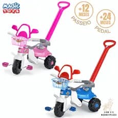 Motoca Triciclo Infantil Haste Removível Cestinha Aro de Proteção Magic Toys