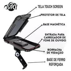 Suporte Para Celular Impermeável com base Reforçada, Touch , Espaço para Câmera e Saída Para Fone e Carregador