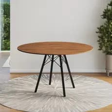 Mesa de Jantar London Base de Ferro Modelo Tubular 4 Pés Tampo de Madeira 90cm Redondo