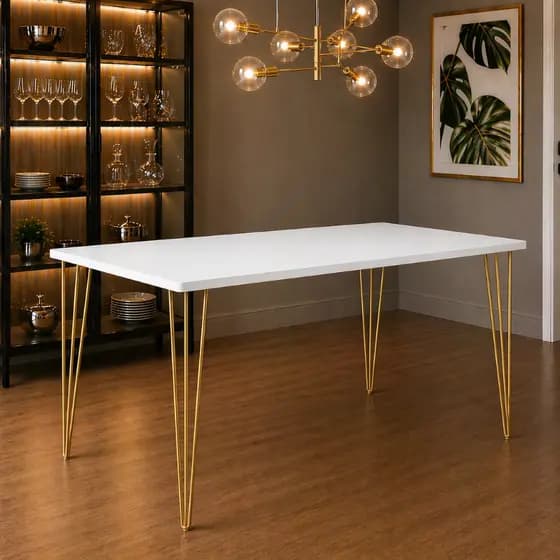 Mesa de Jantar Sala e Cozinha Base Eames de Ferro Clips 120x77cm Tampo Retangular de Madeira
