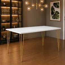 Mesa de Jantar Sala e Cozinha Base Eames de Ferro Clips 120x77cm Tampo Retangular de Madeira
