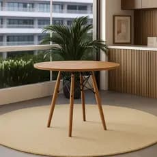 Mesa de Jantar Charles Eames Eiffel 110cm Tampo Madeira ou Vidro Base Eucalipto Sala e Cozinha