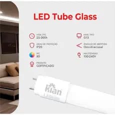 Kit 10 Lampada Tubular Led 9w 6500k Branco Frio 60cm Kian
