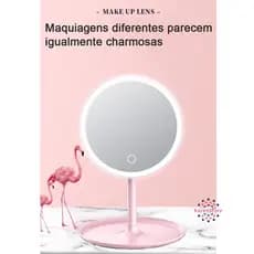 Espelho De Mesa Com Led Para Maquiagem Com Usb Recarregável Forma Redonda
