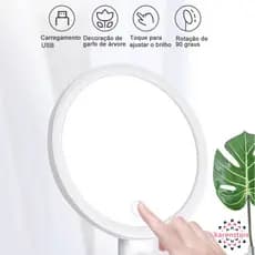 Espelho Led Com Porta Maquiagem 3 Tons de Luzes Cosmetic Mirror Forma Redonda