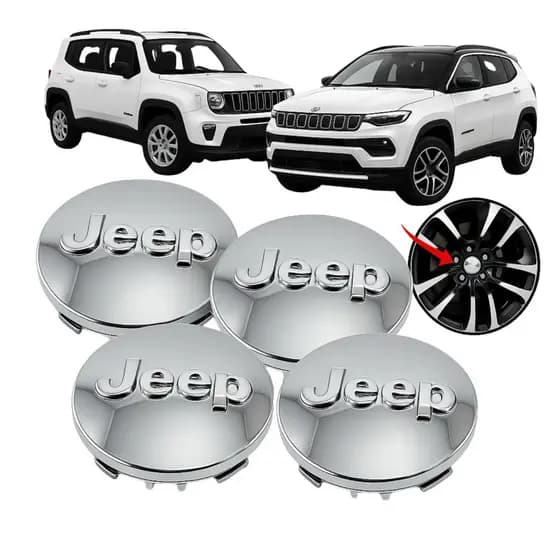 Kit 4 Calotas Central Tampa Roda Jeep Original Mopar Cromada 55/63mm- Renegade / Compass / Commander