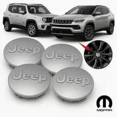 Jogo 4 Calotas Central Roda Original Mopar Jeep Prata 55/63mm - Renegade / Compass / Commander