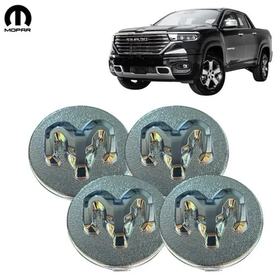 Jogo  Calotas Centro De Roda Original Mopar 60 mm Cromada  Ram Rampage / Dodge Ram 1500 / 2500 / 3500