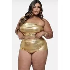 Conjunto Feminino Hot Pants Festa Metalizado Carnaval Verão Plus Size