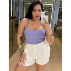 Body Alcinha Canelado Feminino Premium com Forro Bory Alça Fina Lilás