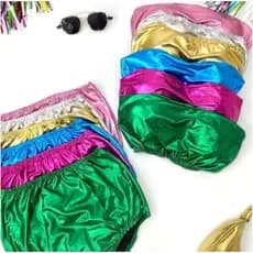 Top + Short Cintura Alta Metalizado Conjunto Carnaval Hot Pant