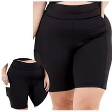 Shorts Bermuda Com Bolso Plus Size Suplex Cintura Alta Academia
