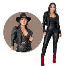 Jaquetinha Couro Ecológico Feminina Com Zíper e Bolso Lateral Fake Jaquetinha Feminina Courino