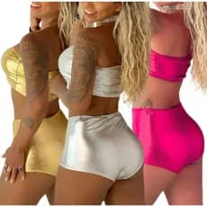 Hot Pant Conjunto Carnaval Metalizado Feminino Top + Shortinho Tamanho UNICO