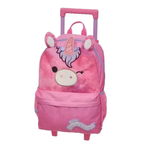 Mochila Rodinhas Squishmallows Lola Unicórnio Menina Rosa Escolar Pacific