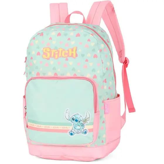 Mochila Costas Menina Infantil Surf Stitch Disney Escolar Verde Luxcel