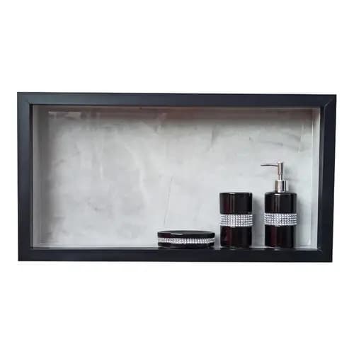 Nicho Porcelanato Cinza Pulpis Borda Preta 60x32 Banheiro