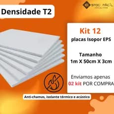 Isopor T2 3cm Kit com 12 Placas para Isolamento Térmico e Acústico