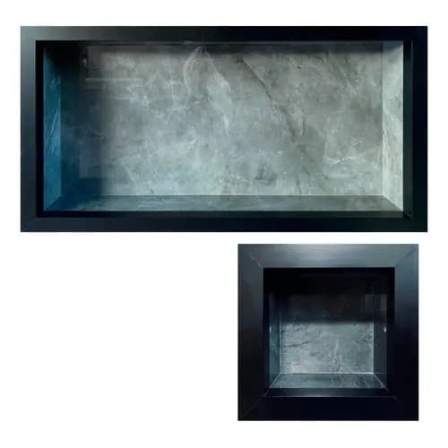 Kit 1 Nicho E 1 Porta Papel Higiênico Porcelanato Grafite Borda Preta Banheiro