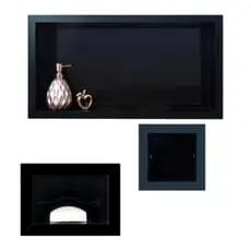 Kit 3 Peças Embutir Porcelanato Preto Nicho, Saboneteira e Porta Papel Higiênico Simples