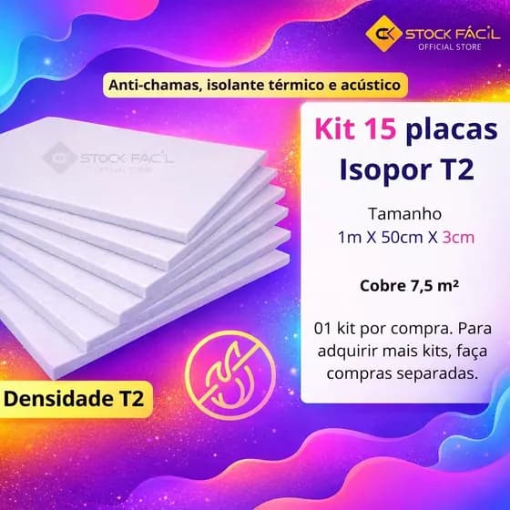 Kit 15 Placas Isopor 3cm Forro Isolamento Calor Som Anti Chamas T2
