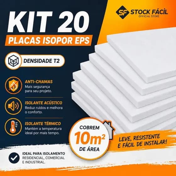 Kit 20 Placas de Isopor Anti Chamas Isolante Térmico e Acustico Forro