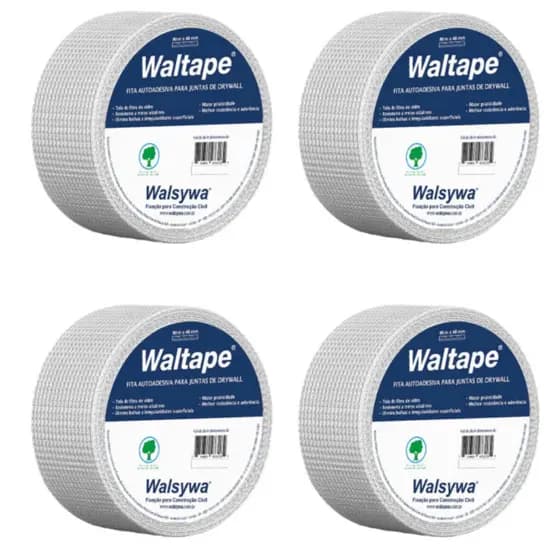 04 Fita Autoadesiva Telada Drywall, Gesso, Isopor 48mm x 90m Walsywa Waltape – Fibra de Vidro Juntas Reparos
