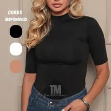 Blusa Feminina Manga Curta Gola Alta Cacharrel Suplex Básica