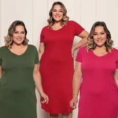 Kit 3 Vestido Feminino Midi Plus Size Camisão com Bolso Viscolycra Saruel