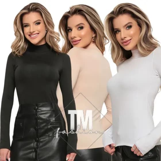 Blusa Feminina Manga Longa Gola Alta Segunda Pele Cacharrel Suplex Inverno