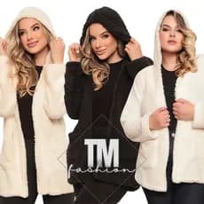 Casaco Feminino Teddy Ted Peludo Manga Longa Capuz Inverno