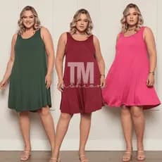 Vestido Feminino Plus Size Regata Curto Viscolycra Liso Confortável
