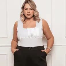 Body Feminino Plus Size Decote Quadrado Com Forro Sem Bojo Bori