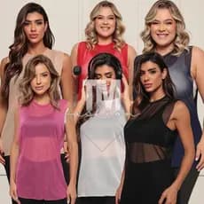 Kit 6 Regata Feminina de Tule Transparente Academia Treino