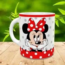 Caneca Personalizada da Minnie Rosa-Vermelha com Nome de Porcelana + Caixinha Pronta Para Presentear