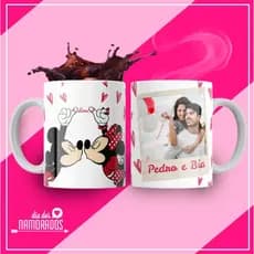 Caneca Personalizada Mickey eMinnie Casal Foto e Nomes de Porcelana+ Caixinha Pronta Para Presentear