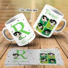 Caneca De Porcelana Inicial Super Poderosas Com Seu Nome + Caixinha Pronta Para Presentear