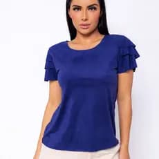 Blusinha Três Babadinho Manga Curta Suede Blusa Aveludada Feminina Muito Linda
