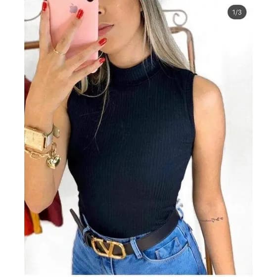 Blusinha Gola Alta Sem Bojo Canelada Blusinha Verão Super Na Moda Linda