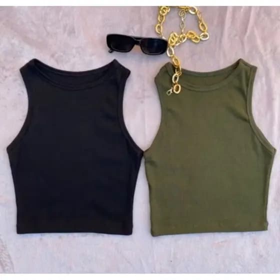 Kit 2 Blusa Blusinha Cropped Casual Regata Feminina Canelada Ribana Modelo Nadador Top Básico Justo Tendência Moda Verão