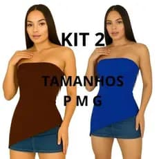 Kit 2 Blusinha Bata Tomara que Caia Com Bojo Assimétrica Malha Canelada Ribana Fenda Regata Charmosa Elegante