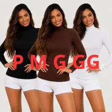 Blusa Manga Longa Feminina Cacharel Gola Alta Roupa Tendência Moda Segunda Pele Aconchegante Inverno Promoção