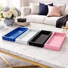 Bandeja preta azul branca ou rosa de vidro retangular decorativa 10x20cm