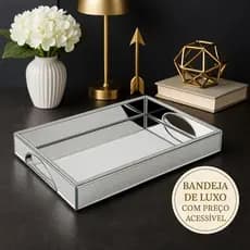 Bandeja Espelhada de Luxo com pé 40x25cm para Decoração Café Bar