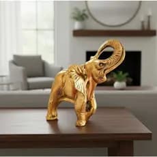 Elefante decorativo dourado em gesso enfeite luxo