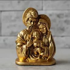 Sagrada Família enfeite decorativo religioso dourado em gesso